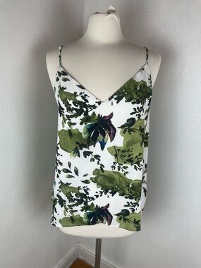 Babaton White Floral-Print Camisole with Olive Green Motif
